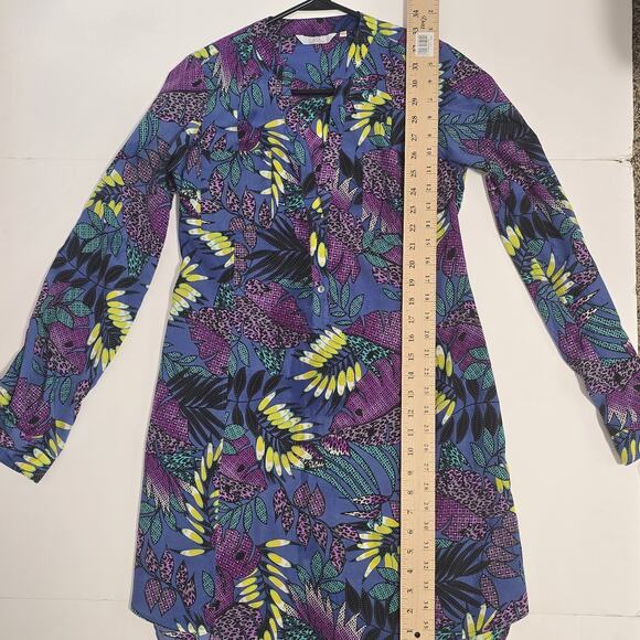 ZOA New York Leaf Shirt Dress Size XS Floral Purple Tropical Beachy Vacation - Picture 11 of 12